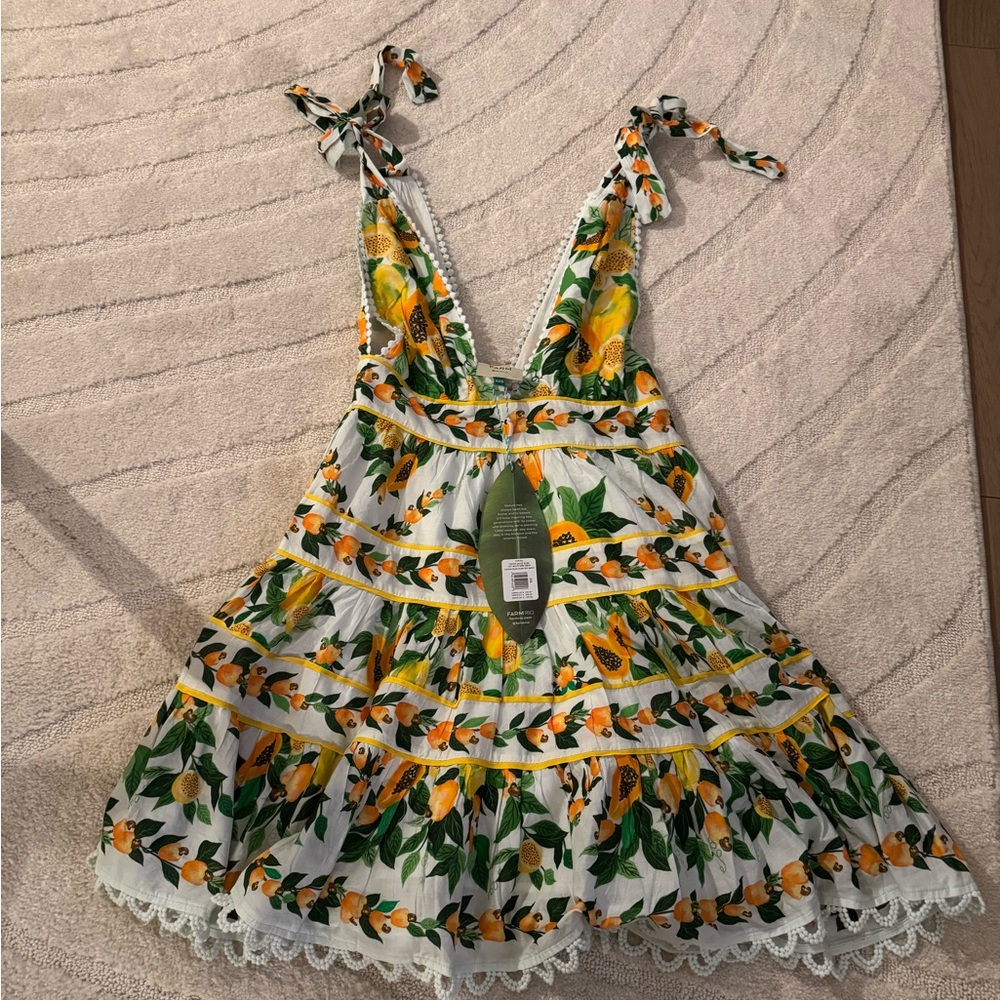 NWT XXS FARM Rio Papaya Print Mini Dress - Picture 5 of 6